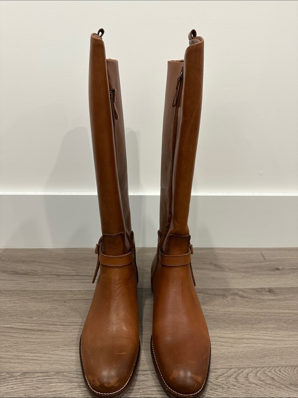 Massimo Dutti Tall Leather Riding Boots in Cognac Brown
